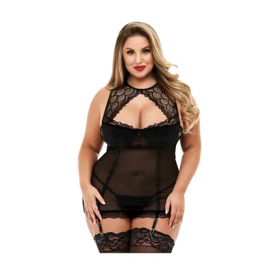 Lace Halter Mini Dress With Garters Queen
