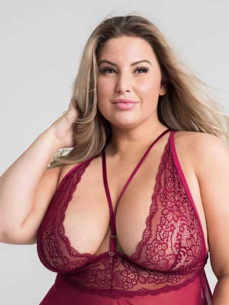Lovehoney Plus Size Late Night Liaison Wine Lace Babydoll Set