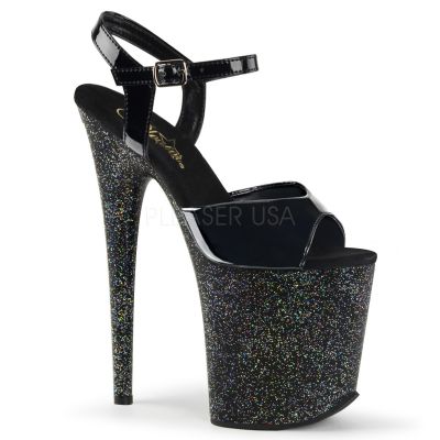 8 inches Heel 4 inches PF Ankle Strap Sandal w Mini Glitters