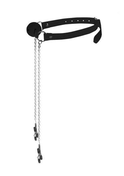 Ball Gag with Nipple Clamps - Black - Tit Clamps