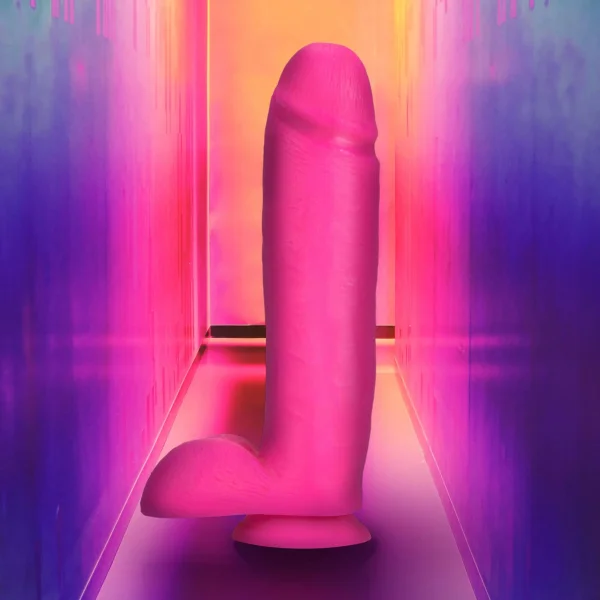 Neo Elite - 10-inch Silicone Dual-density Cock With Balls - Neon Pink