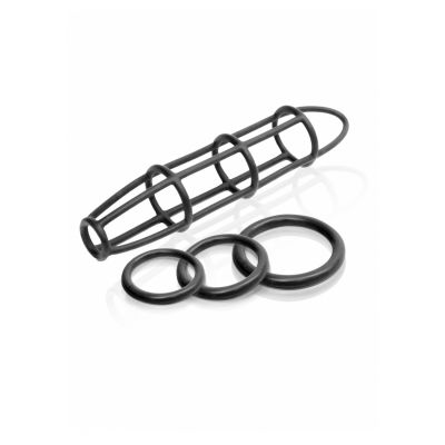 Elite Cockcage and Ring Set Black Penis Sleeve