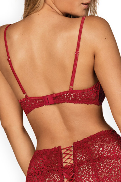 Obsessive Lividia Red Lace Bra with Garter Belt & Thong