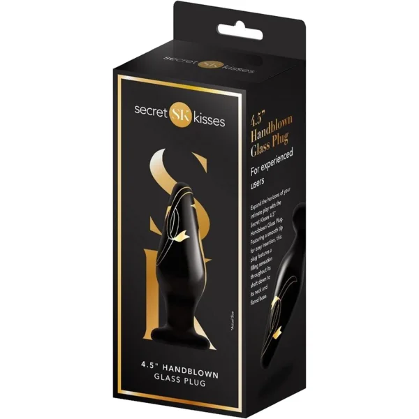 Secret Kisses Handblown Glass Anal Plug 4.5" Advanced - Black & Gold