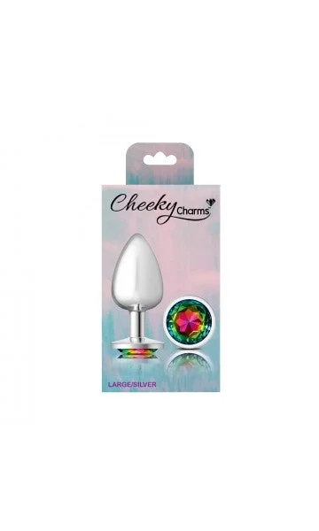 Cheeky Charms Silver Metal Butt Plug with Rainbow Gem