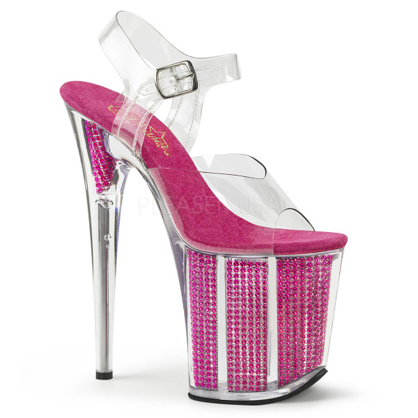 8 inches Heel, 4 inches PF Ankle Strap Sandal W/Simulated RS Filled BTM