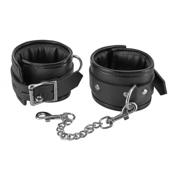 Locking Padded Wrist Cuffs With Chain Black