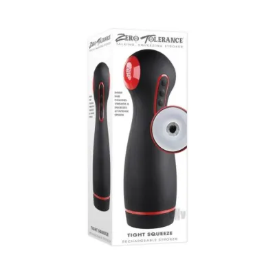 Zero Tolerance Tight Squeeze Rechargeable Vibrating Squeezing Talking Stroker Tpe Black red