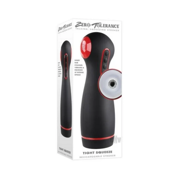 : Zero Tolerance Tight Squeeze Rechargeable Vibrating Squeezing Talking Stroker Tpe Black/red