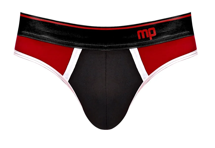 Men's Lingerie - Retro Sport Panel Jock - S- M - Black- Red