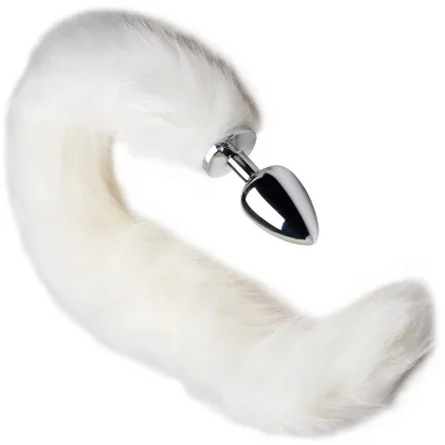 Tailz Aluminum Anal Plug With Extra Long White Faux Mink Tail