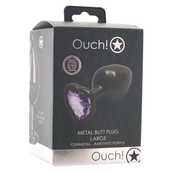 Shots Ouch! Heart Gem Butt Plug Large - Gunmetal/Amethyst