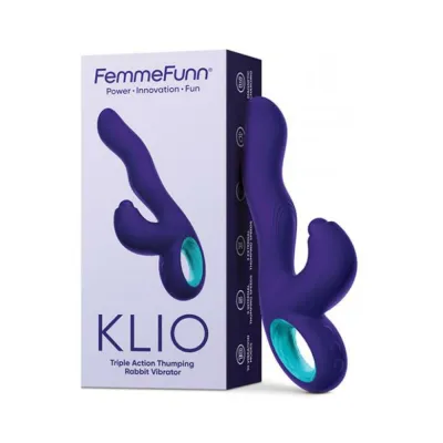 Rabbit Vibrators Femmefunn Klio Rechargeable Silicone Triple Action Thumping Rabbit Vibrator Dark Purple