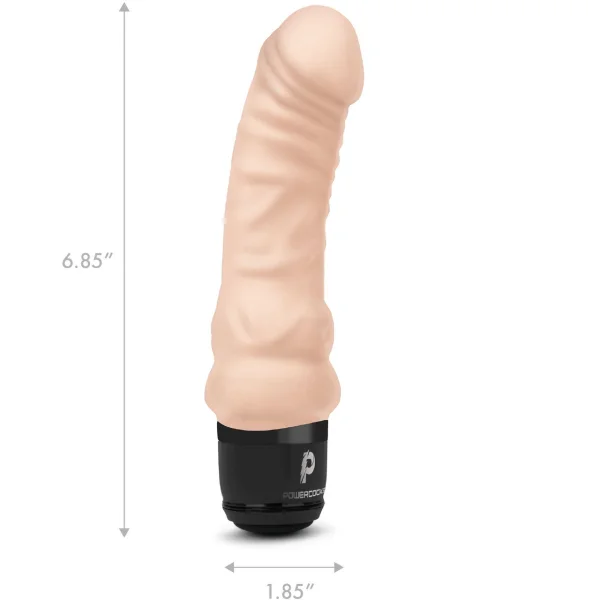 Powercocks Realistic Silicone Waterproof Rechargeable 6" Vibrator - Vanilla