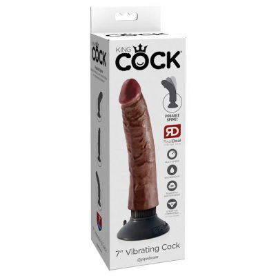 King Cock 7 Inch Vibrating Suction Cup Dildo Brown