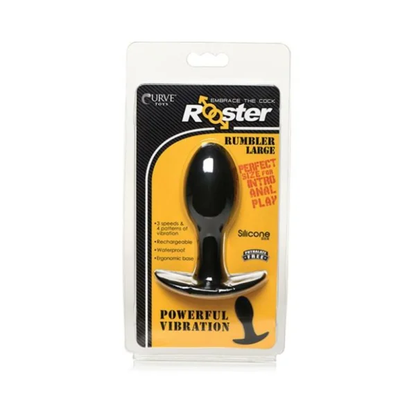 Butt Plugs: Curve Toys Rooster Rumbler Vibrating Silicone Anal Plug Large Black
