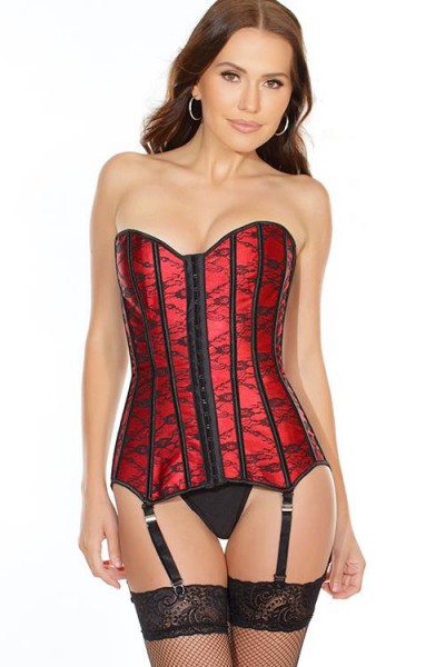 Coquette Love Note Red Satin & Lace Boned Corset