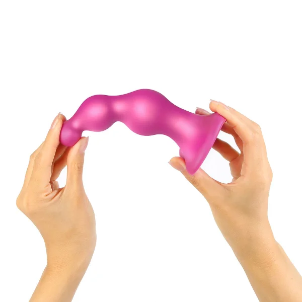 Strap-on-Me Hybrid Collection Beads Silicone Suction Cup Dildo - S Metallic Raspberry Pink