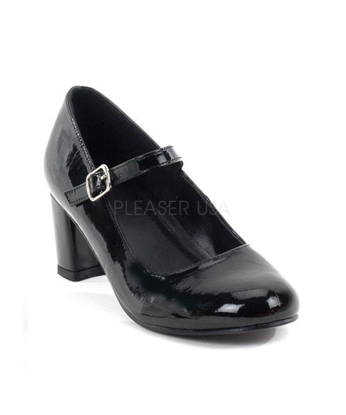 SCHOOLGIRL-50 - 2" Heel Black Plain Pat Mary Jane School Girl Shoe, Retro,