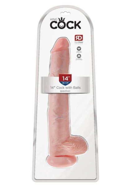 King Cock 14" Suction Cup Dildo With Balls - Vanilla