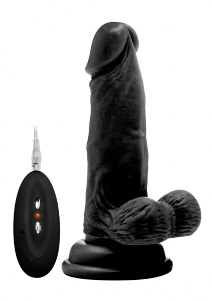 Vibrating Realistic Cock - 6" - With Scrotum - Black — image 5 of 12