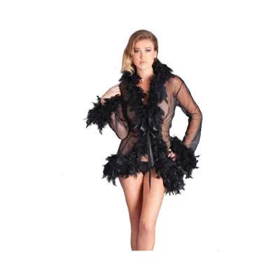 Knee Length Feather Robe With Ribbon Ties O s Black Os