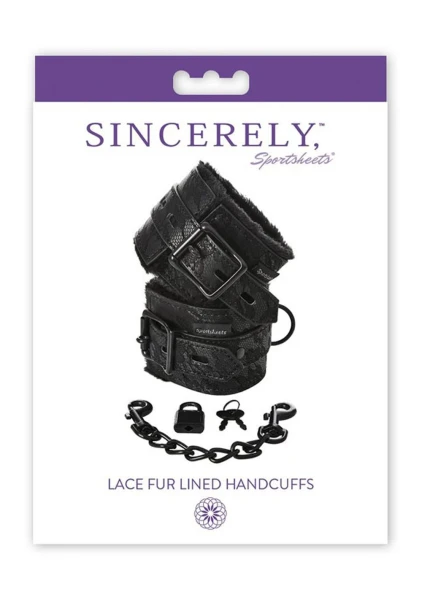 Sincerely Lace Fur Lined Hand Cuffs by Sportsheets