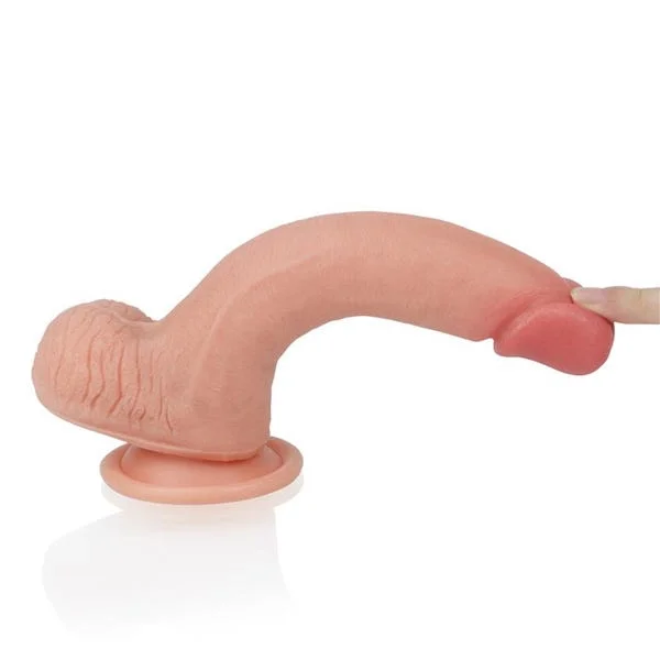 Nature Cock 8-Inch Dual Layered Straight Platinum Silicone Dildo with Balls