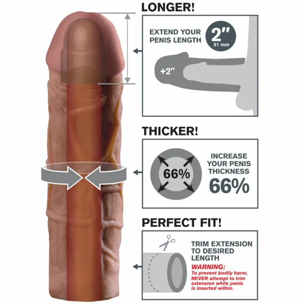 Fantasy X-Tension Mega 2-Inch Penis Extension Sleeve - Brown