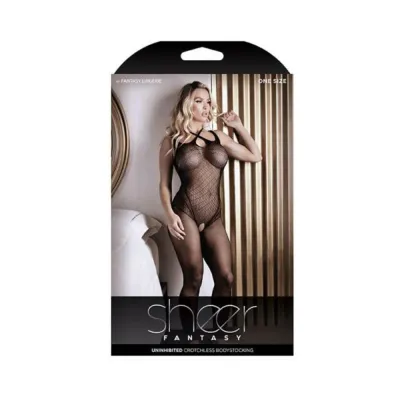Sheer Uninhibited Crotchless Bodystocking Black O s