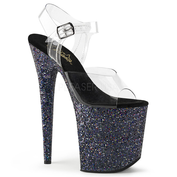 8 inches Heel, 4 inches PF Ankle Strap Sandal W/Holographic Glitter Cov — image 9 of 12