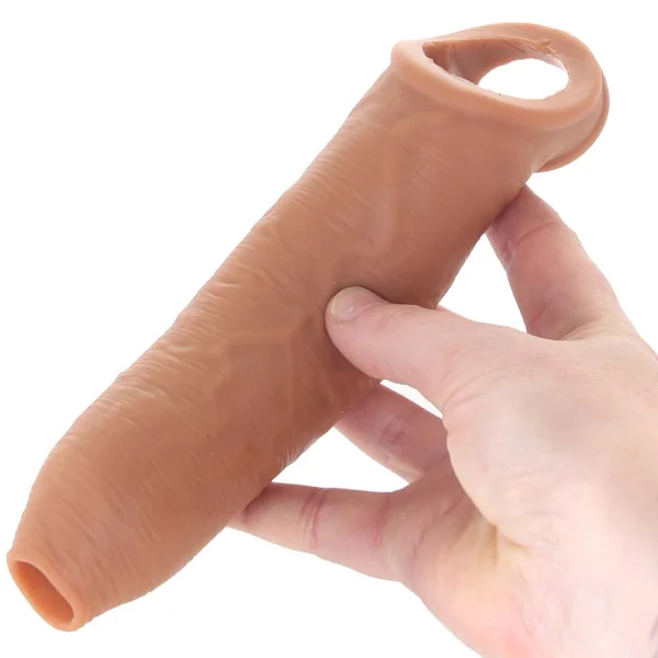 Fantasy X-tensions Elite Silicone 7" Uncut Penis Extension With Ball Strap - Chocolate