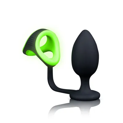 Ouch Glow in the Dark Butt Plug with Cock Ring and Ball Strap