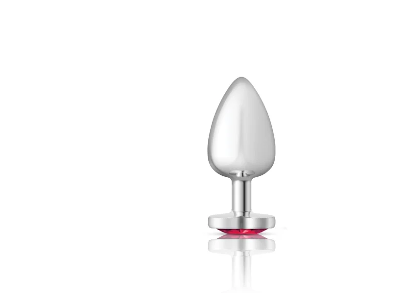 Cheeky Charms - Silver Metal Butt Plug - Heart - Bright Pink - Large