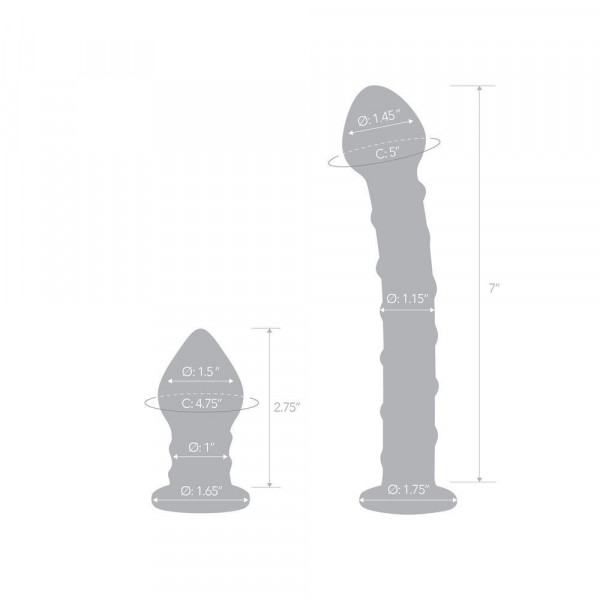 Gläs Double Penetration Swirly Galss Dildo and Butt Plug Set