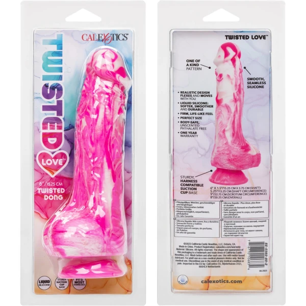 Twisted Love Twisted Dong 6" Silicone Suction Cup Dildo With Balls By CalExotics - Pink & White