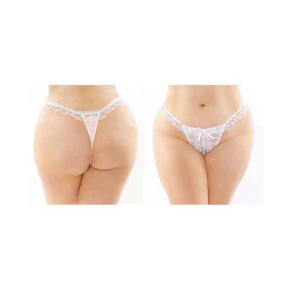Flora Ruffled Lace Crotchless Pearl Thong Black L/xl