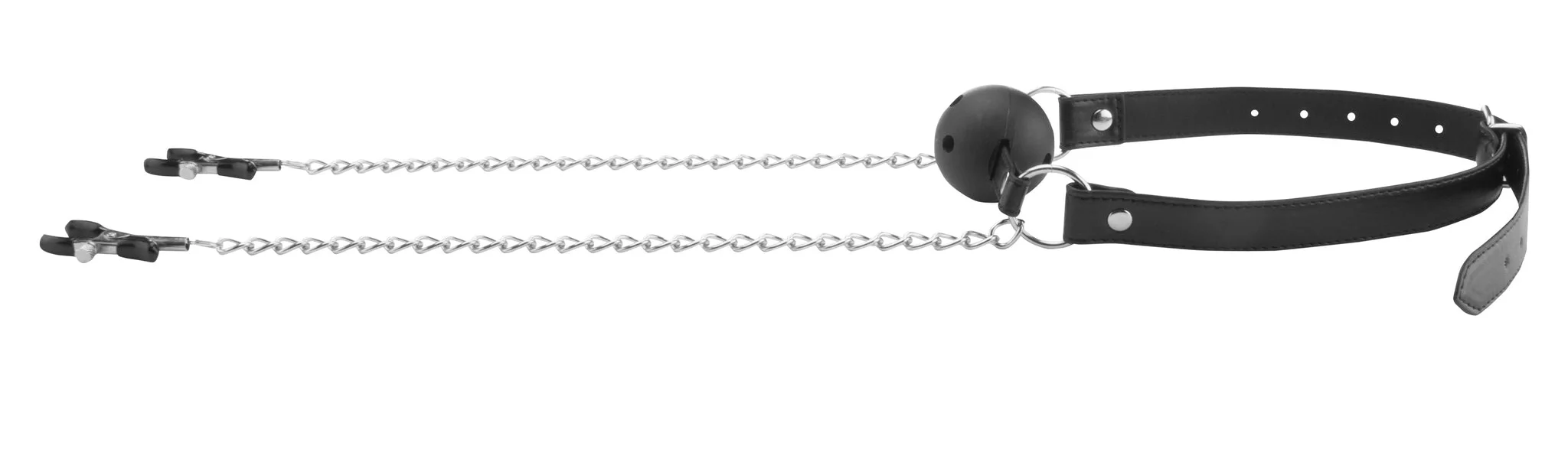 Breathable Ball Gag With Nipple Clamps - Black