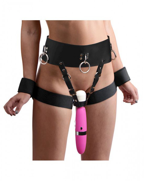 Forced Orgasm Belt And Wand Restraint Kit - Black