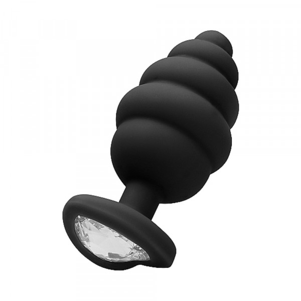 Ouch Extra Large Ribbed Diamond Heart Plug - Black