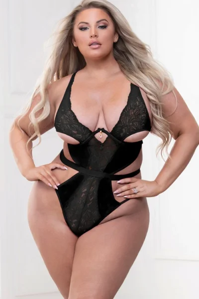 Seven Til Midnight Lustful Thoughts Black Lace & Satin Teddy