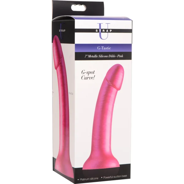 Strap U G-Tastic Silicone 7" G-Spot Dildo With Suction Cup Base - Metallic Pink