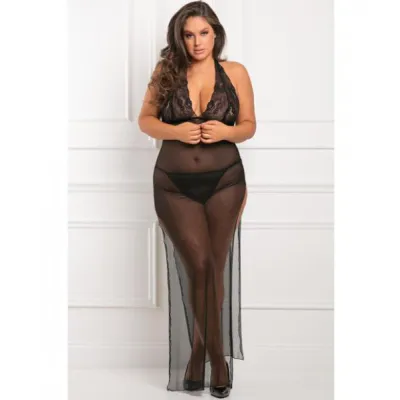 All Out There 2 Piece Gown Set Black 3X 4X