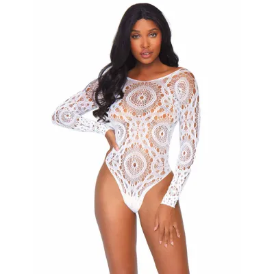 Crochet Lace Long Sleeved Teddy Bodysuit
