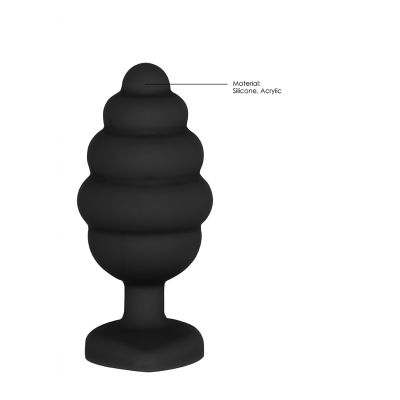 Large Ribbed Diamond Heart Plug Black Glass Butt Plug