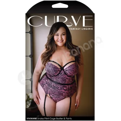 Curve Pink Black Snake Print Bustier Panty 3X 4X