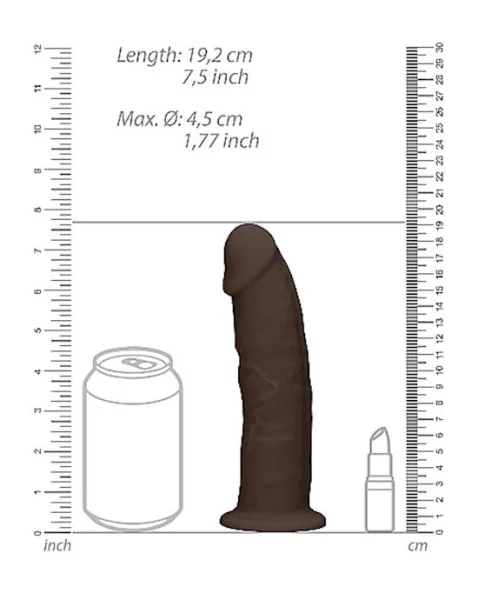 Silicone Suction Cup Dildo - Brown - 7.5 Inch