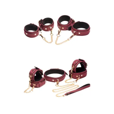 Master Series 6 Piece Velvet Touch Suede Bondage Set with Cuffs Collar Leash
