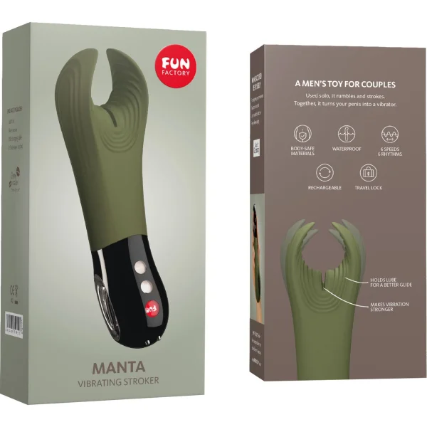 Fun Factory Manta Rechargeable Vibrating Male Stroker For Men - Moss Green