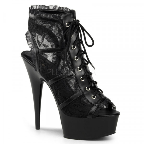 DELIGHT-696LC - 6" Heel, 1 3/4" PF Lace Up Open Toe Open Back Bootie